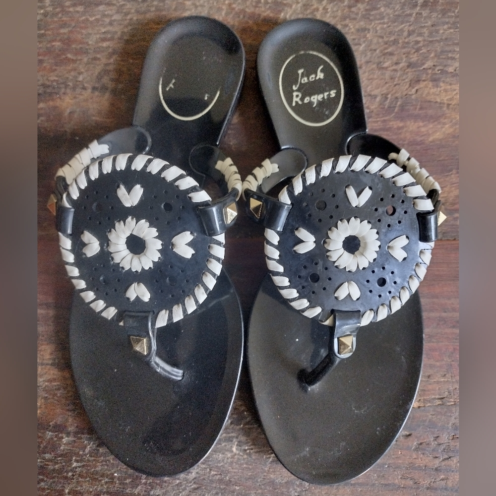 Jack Rogers Black White Georgica Jelly Sandals Size 5 - Picture 3 of 10